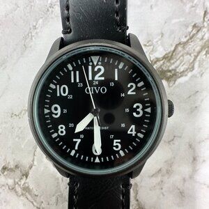 Civo Watch Men Black White Easy To Read Dial 39MM Leather Band New Battery 9.5"